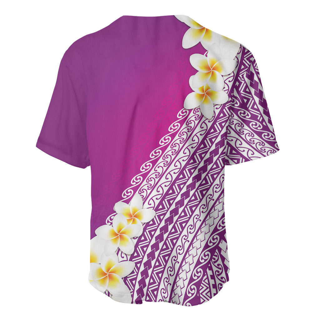 Tahiti Plumeria Tribal Pattern Baseball Jersey Wave Style Purple LT05 - Polynesian Pride