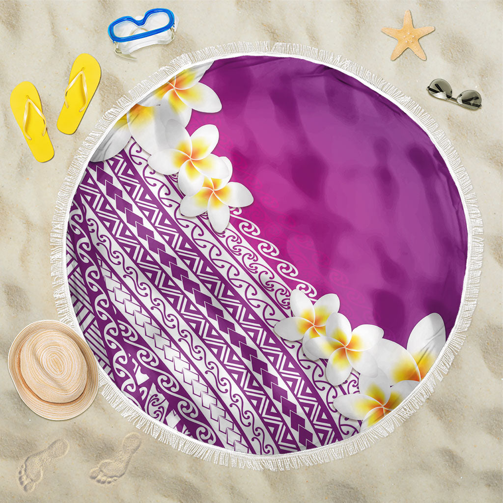 Tahiti Plumeria Tribal Pattern Beach Blanket Wave Style Purple