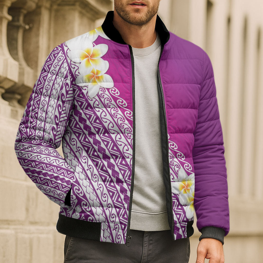 Tahiti Plumeria Tribal Pattern Bomber Puffer Jacket Wave Style Purple LT05 - Polynesian Pride