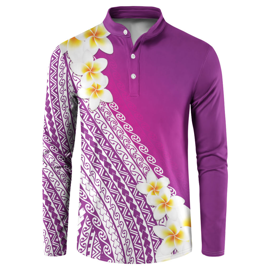 Tahiti Plumeria Tribal Pattern Button Sweatshirt Wave Style Purple