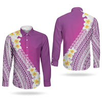 Tahiti Plumeria Tribal Pattern Couples Matching Short Sleeve Bodycon Dress and Long Sleeve Button Shirt Wave Style Purple LT05 - Polynesian Pride