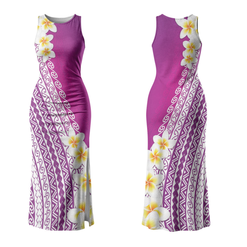 Tahiti Plumeria Tribal Pattern Couples Matching Tank Maxi Dress and Hawaiian Shirt Wave Style Purple LT05 - Polynesian Pride