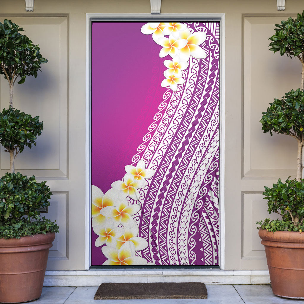 Tahiti Plumeria Tribal Pattern Door Cover Wave Style Purple