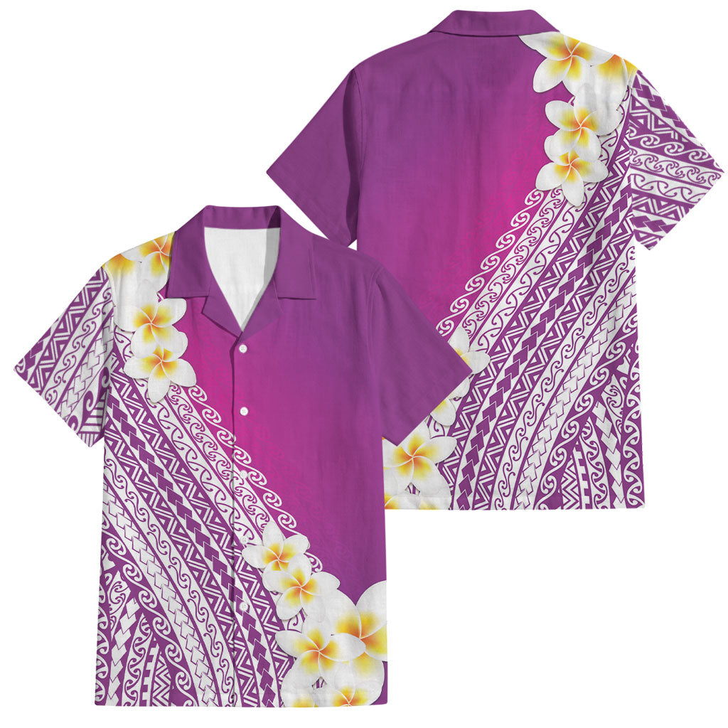 Tahiti Plumeria Tribal Pattern Family Matching Tank Maxi Dress and Hawaiian Shirt Wave Style Purple LT05 Dad's Shirt - Short Sleeve Purple - Polynesian Pride
