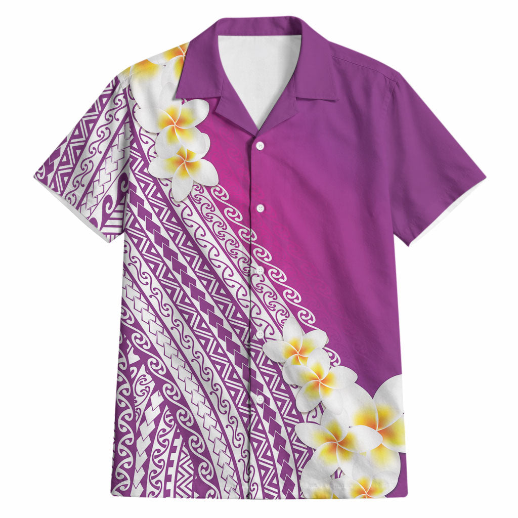 Tahiti Plumeria Tribal Pattern Hawaiian Shirt Wave Style Purple