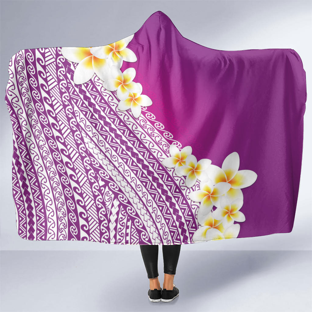 Tahiti Plumeria Tribal Pattern Hooded Blanket Wave Style Purple LT05 One Size Purple - Polynesian Pride