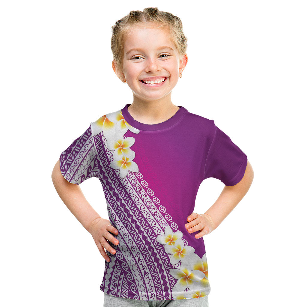Tahiti Plumeria Tribal Pattern Kid T Shirt Wave Style Purple