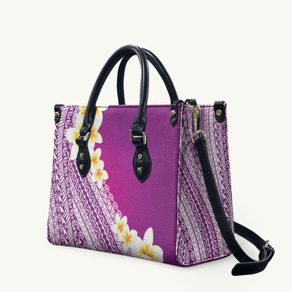 Tahiti Plumeria Tribal Pattern Leather Bag Wave Style Purple