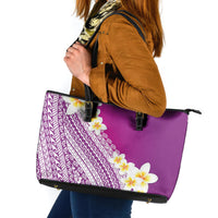 Tahiti Plumeria Tribal Pattern Leather Tote Bag Wave Style Purple LT05 Purple - Polynesian Pride