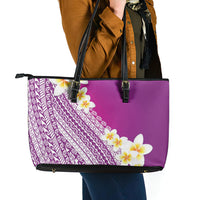 Tahiti Plumeria Tribal Pattern Leather Tote Bag Wave Style Purple LT05 - Polynesian Pride