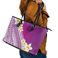 Tahiti Plumeria Tribal Pattern Leather Tote Bag Wave Style Purple LT05 - Polynesian Pride