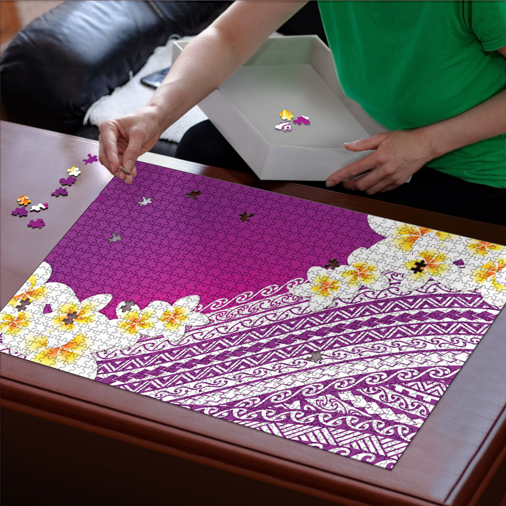 Tahiti Plumeria Tribal Pattern Puzzle Wave Style Purple LT05 - Polynesian Pride