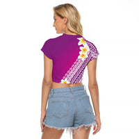 Tahiti Plumeria Tribal Pattern Raglan Cropped T Shirt Wave Style Purple LT05 - Polynesian Pride