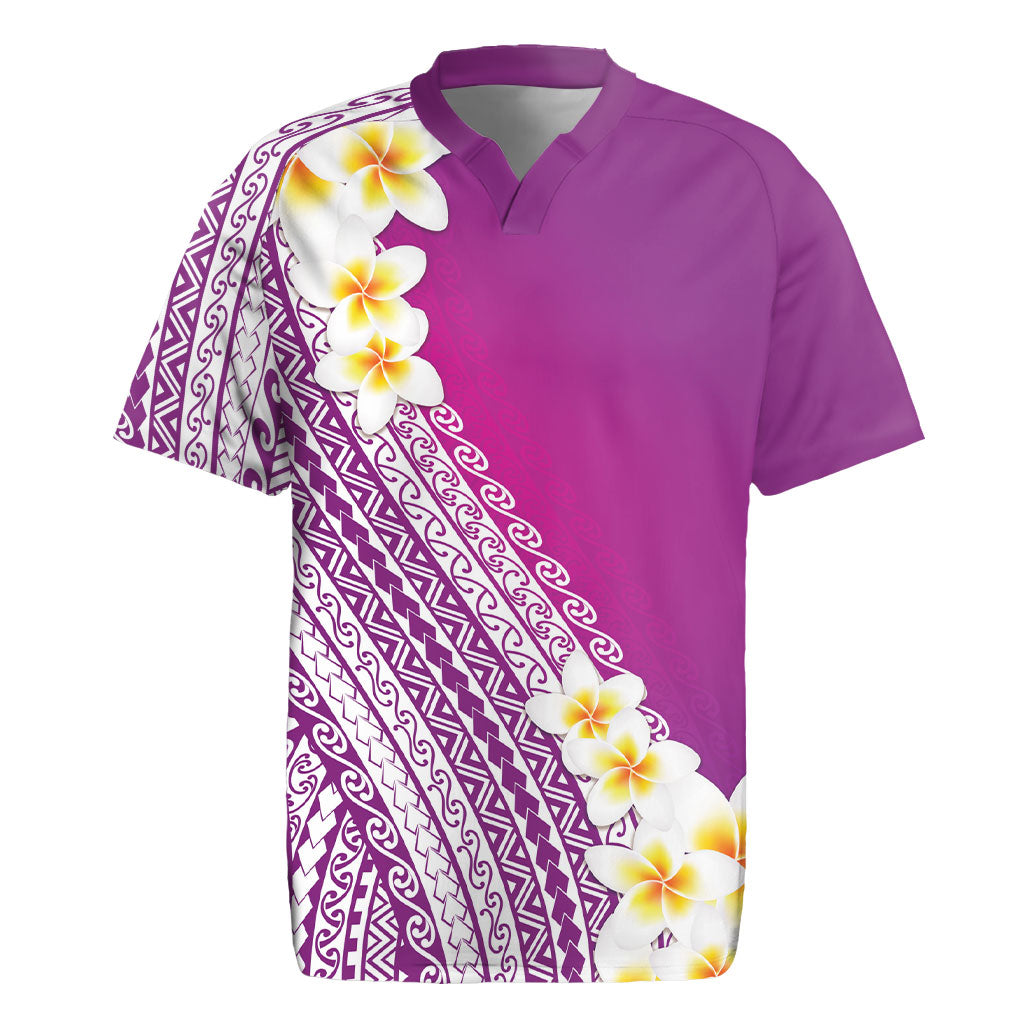 Tahiti Plumeria Tribal Pattern Rugby Jersey Wave Style Purple