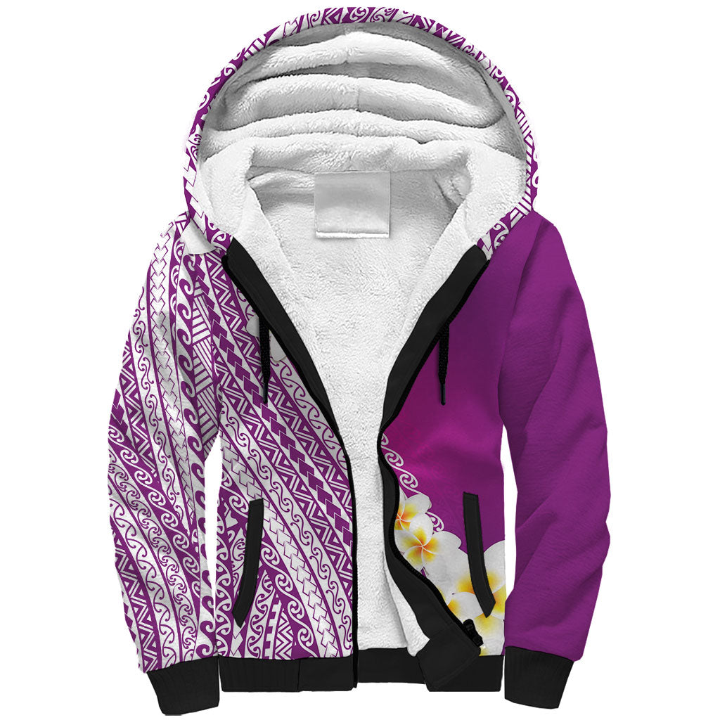 Tahiti Plumeria Tribal Pattern Sherpa Hoodie Wave Style Purple LT05 Unisex Purple - Polynesian Pride