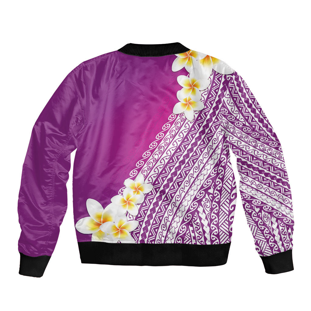 Tahiti Plumeria Tribal Pattern Sleeve Zip Bomber Jacket Wave Style Purple LT05 - Polynesian Pride