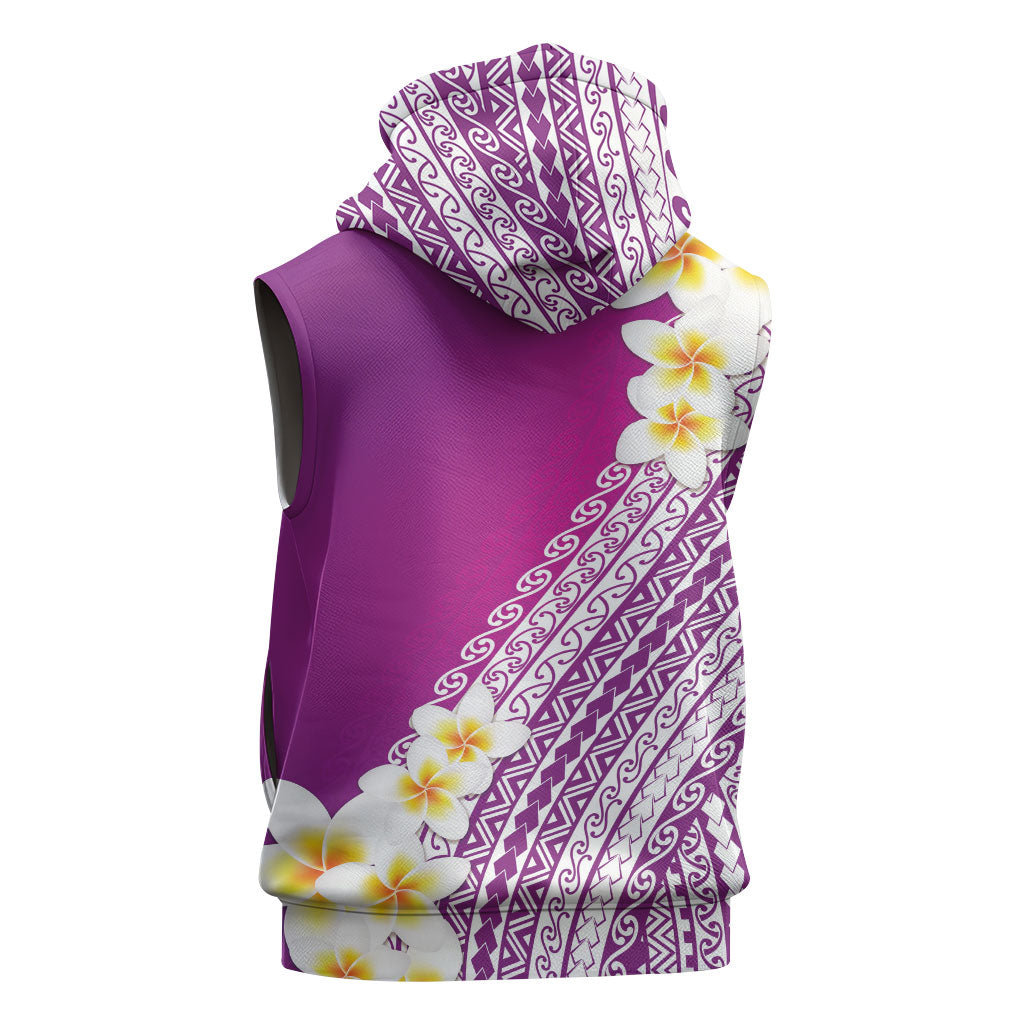 Tahiti Plumeria Tribal Pattern Sleeveless Hoodie Wave Style Purple LT05 - Polynesian Pride