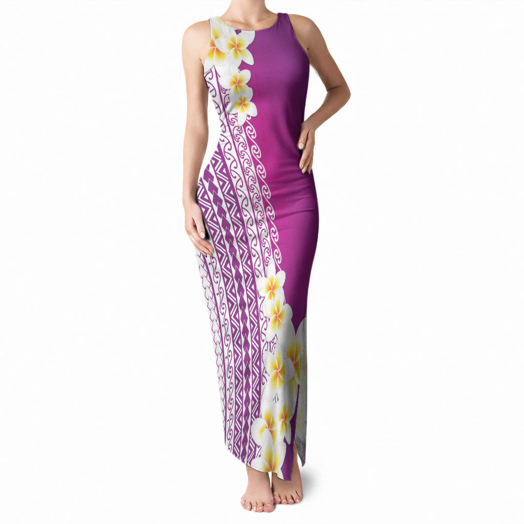 Tahiti Plumeria Tribal Pattern Tank Maxi Dress Wave Style Purple