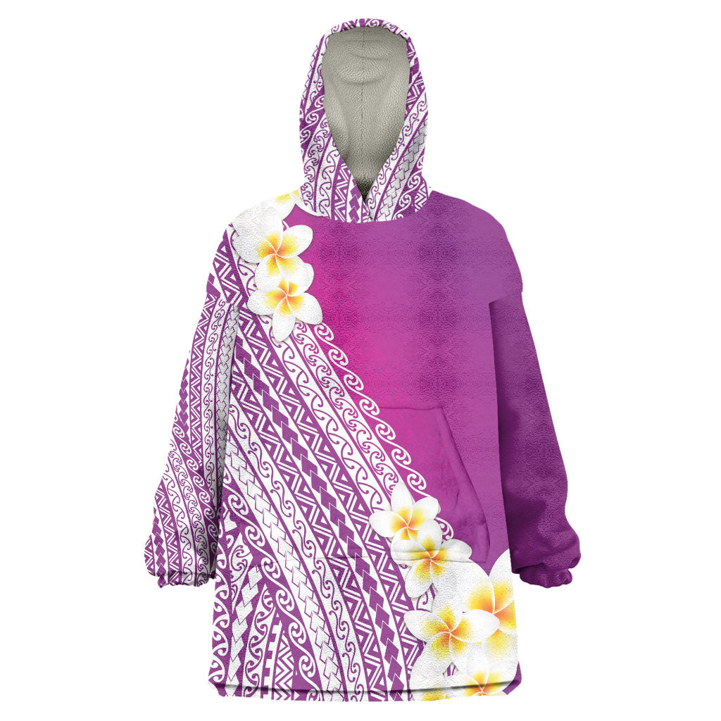 Tahiti Plumeria Tribal Pattern Wearable Blanket Hoodie Wave Style Purple LT05 One Size Purple - Polynesian Pride