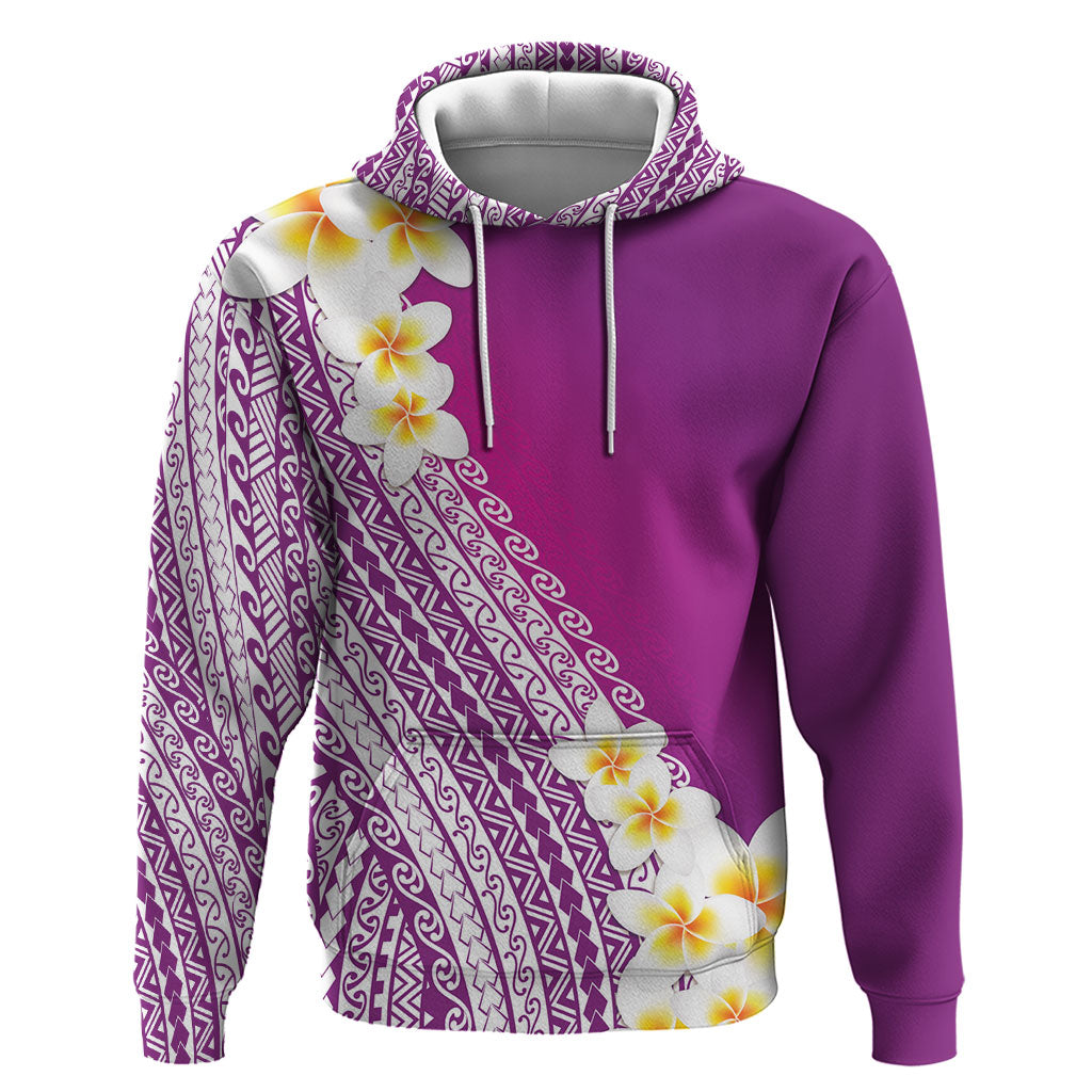 Tahiti Plumeria Tribal Pattern Zip Hoodie Wave Style Purple LT05 Pullover Hoodie Purple - Polynesian Pride