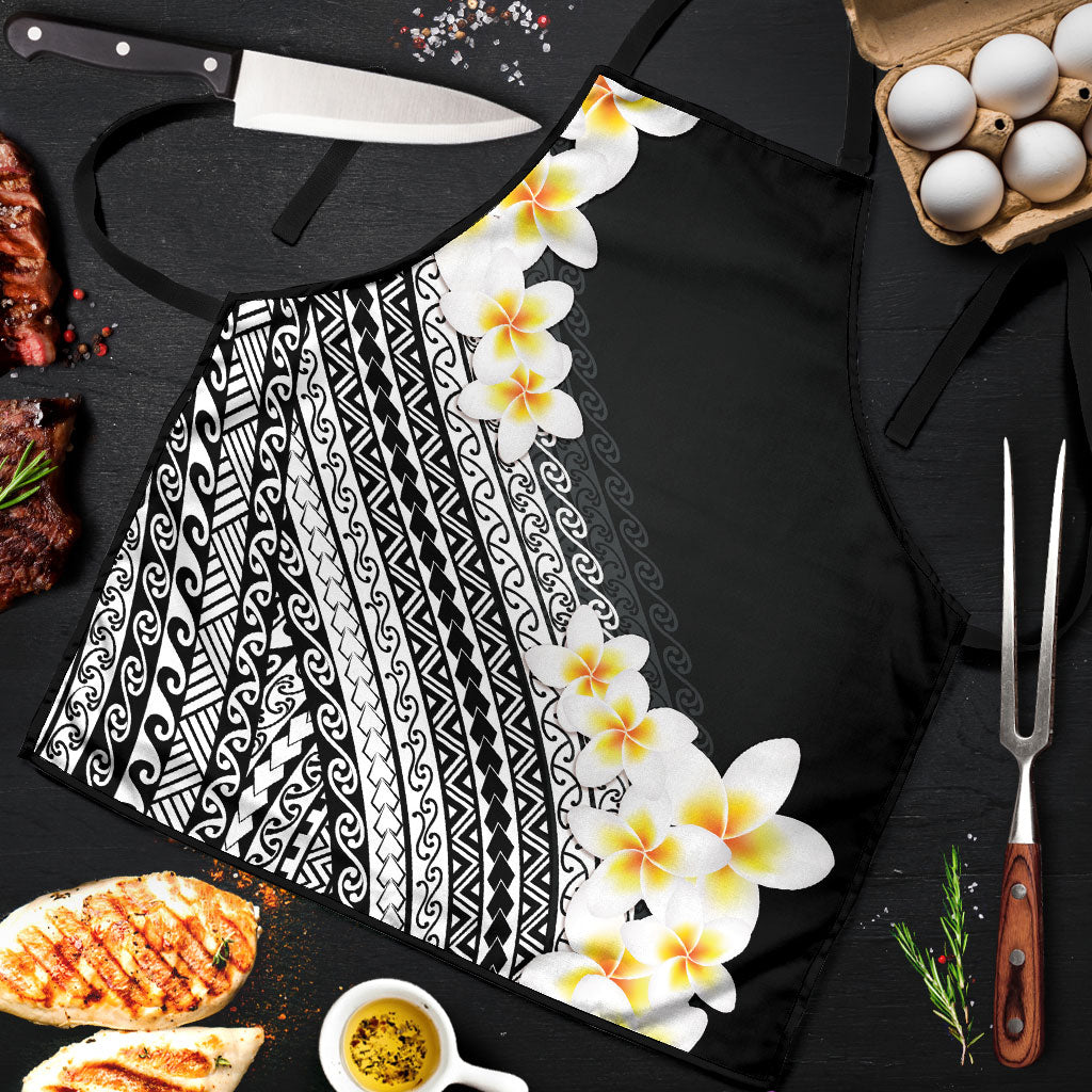 Tahiti Plumeria Tribal Pattern Apron Wave Style Black LT05 Black - Polynesian Pride