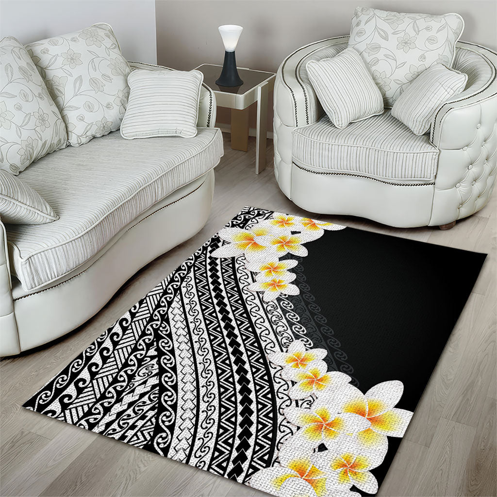 Tahiti Plumeria Tribal Pattern Area Rug Wave Style Black LT05 - Polynesian Pride