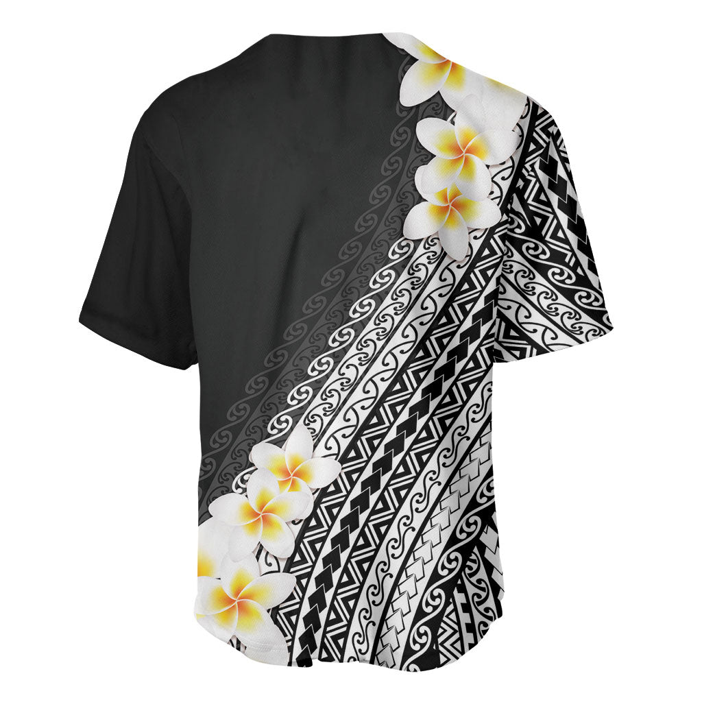 Tahiti Plumeria Tribal Pattern Baseball Jersey Wave Style Black LT05 - Polynesian Pride