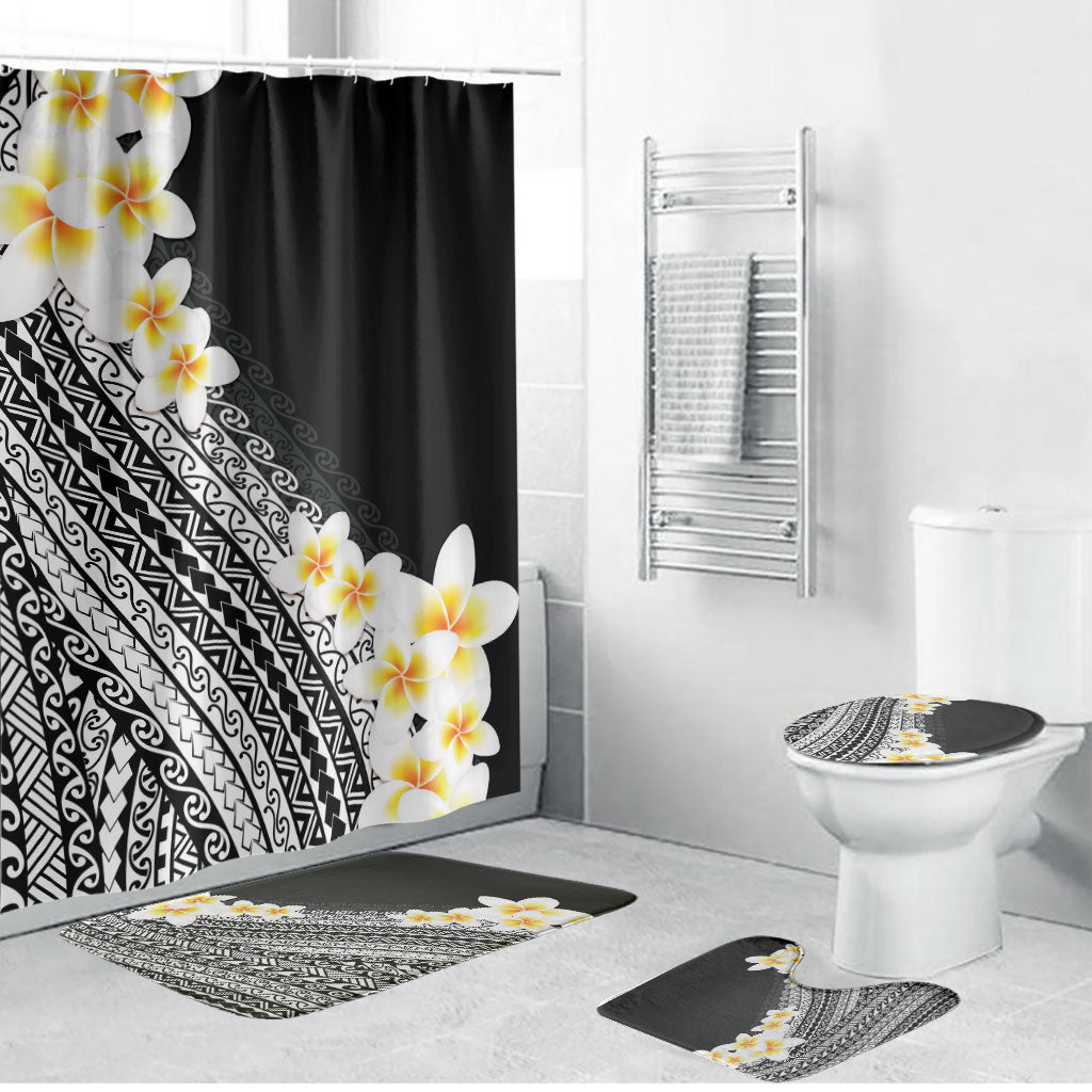 Tahiti Plumeria Tribal Pattern Bathroom Set Wave Style Black