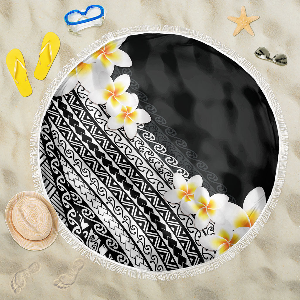 Tahiti Plumeria Tribal Pattern Beach Blanket Wave Style Black