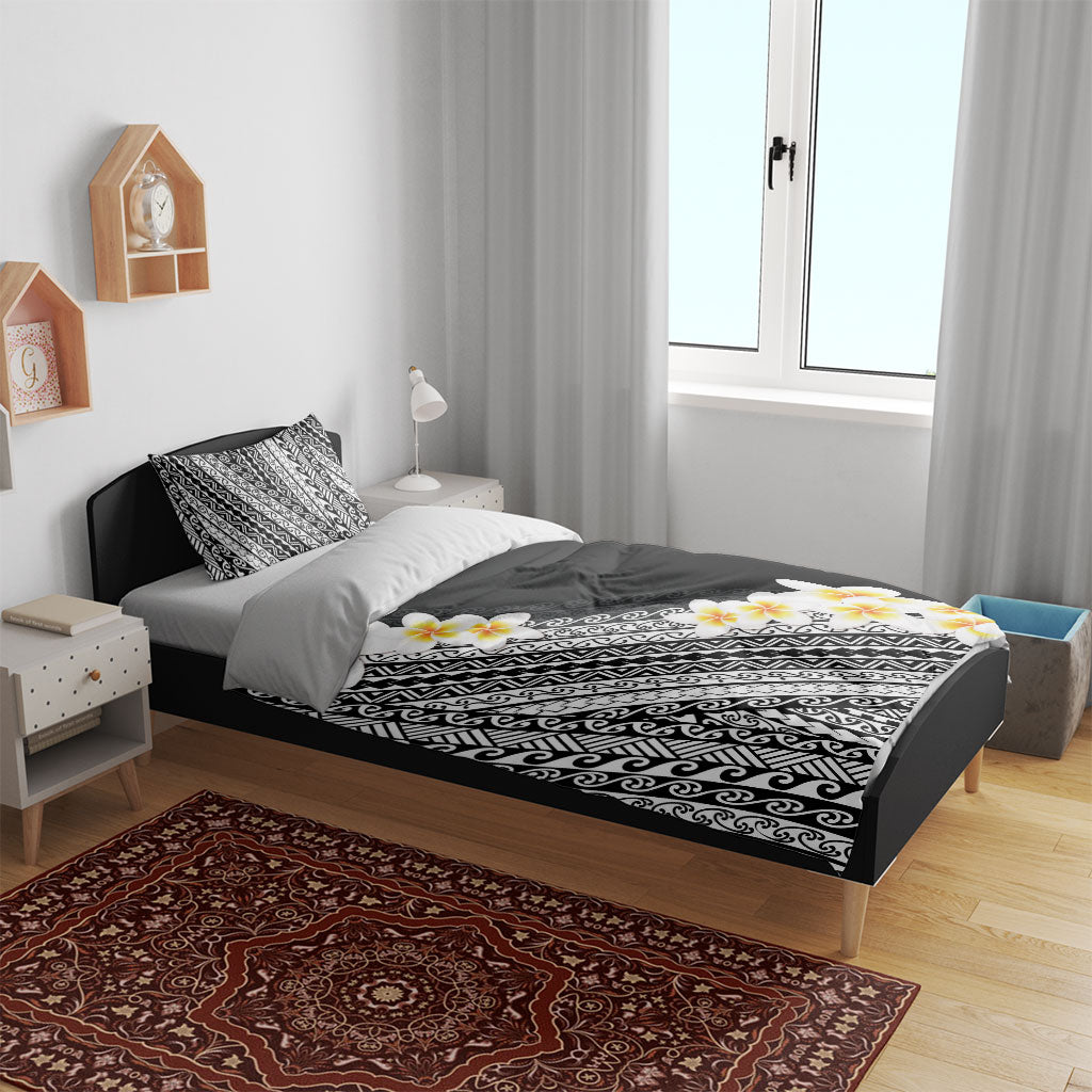 Tahiti Plumeria Tribal Pattern Bedding Set Wave Style Black LT05 - Polynesian Pride
