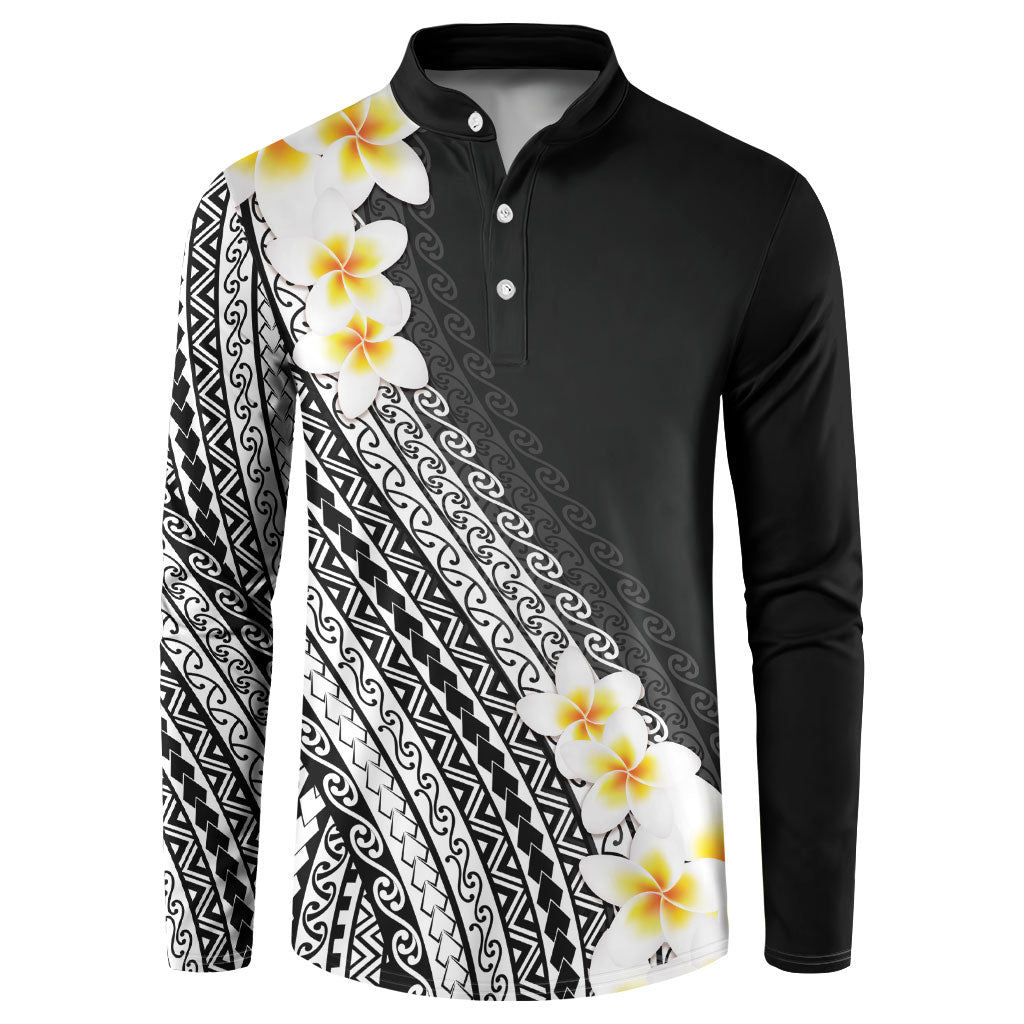 Tahiti Plumeria Tribal Pattern Button Sweatshirt Wave Style Black