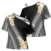 Tahiti Plumeria Tribal Pattern Cross Shoulder Shirt Wave Style Black LT05 - Polynesian Pride