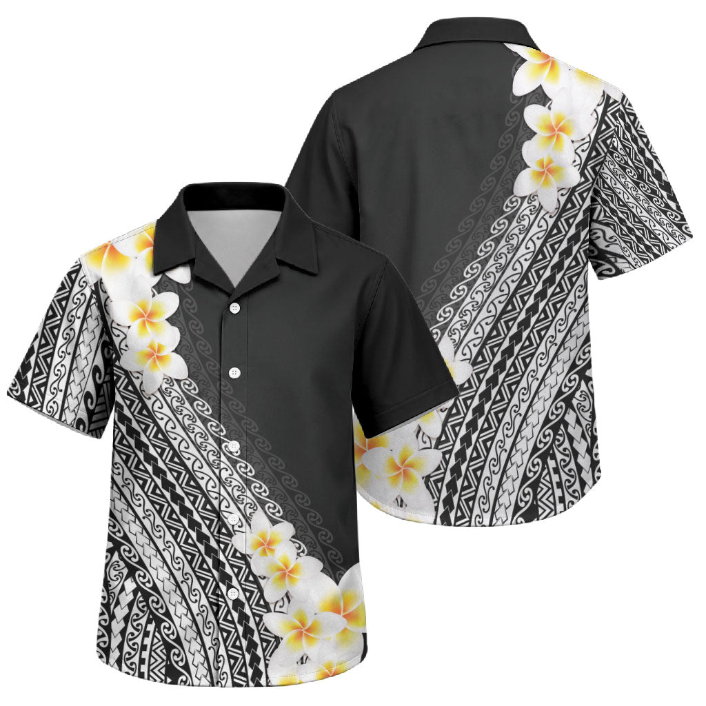 Tahiti Plumeria Tribal Pattern Family Matching Long Sleeve Bodycon Dress and Hawaiian Shirt Wave Style Black LT05 Son's Shirt Black - Polynesian Pride