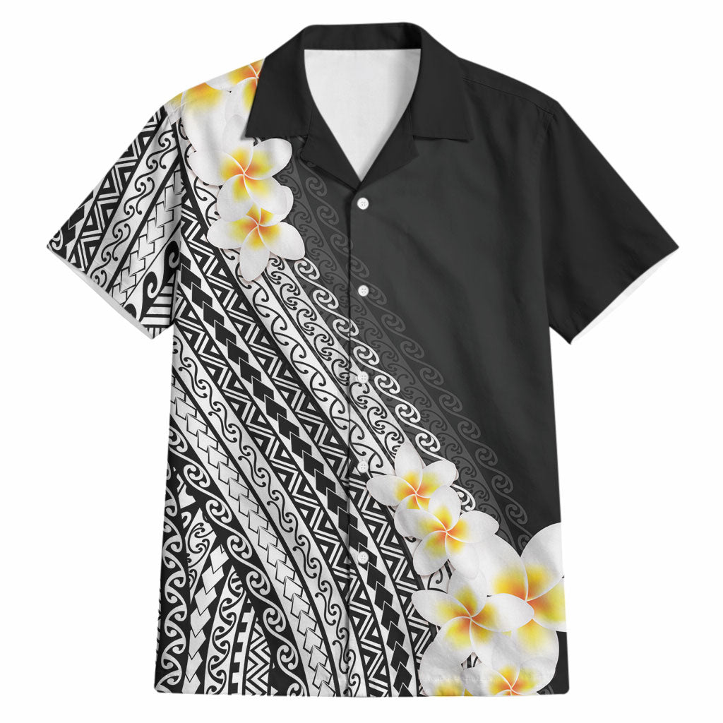 Tahiti Plumeria Tribal Pattern Hawaiian Shirt Wave Style Black LT05 Black - Polynesian Pride
