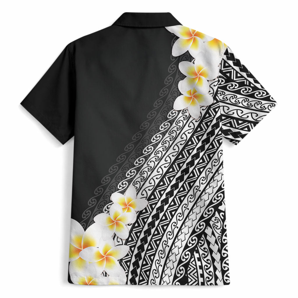 Tahiti Plumeria Tribal Pattern Hawaiian Shirt Wave Style Black LT05 - Polynesian Pride