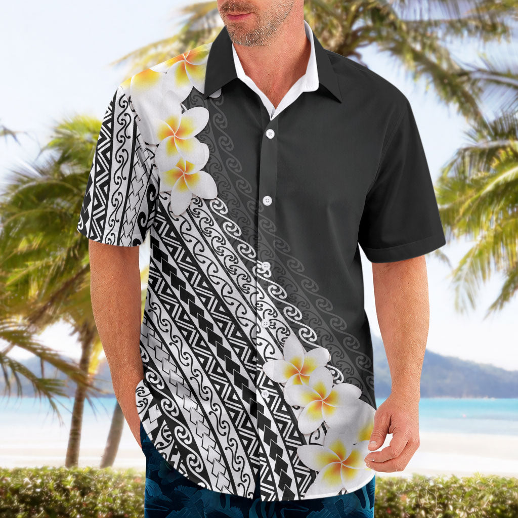 Tahiti Plumeria Tribal Pattern Hawaiian Shirt Wave Style Black LT05 - Polynesian Pride