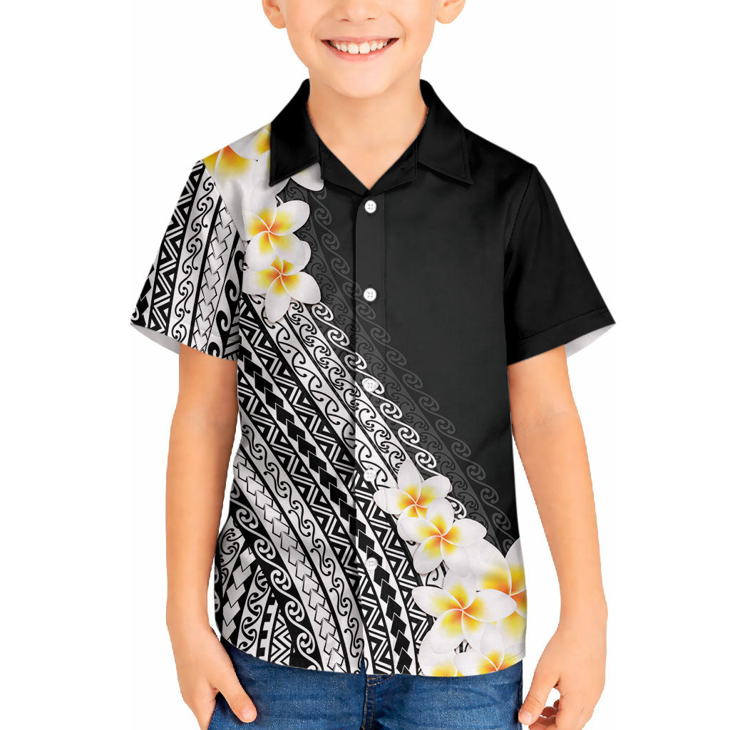 Tahiti Plumeria Tribal Pattern Hawaiian Shirt Wave Style Black LT05 - Polynesian Pride