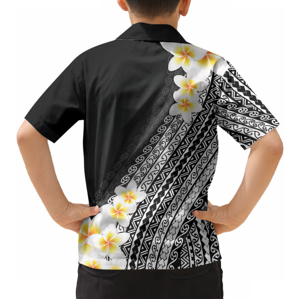 Tahiti Plumeria Tribal Pattern Hawaiian Shirt Wave Style Black LT05 - Polynesian Pride