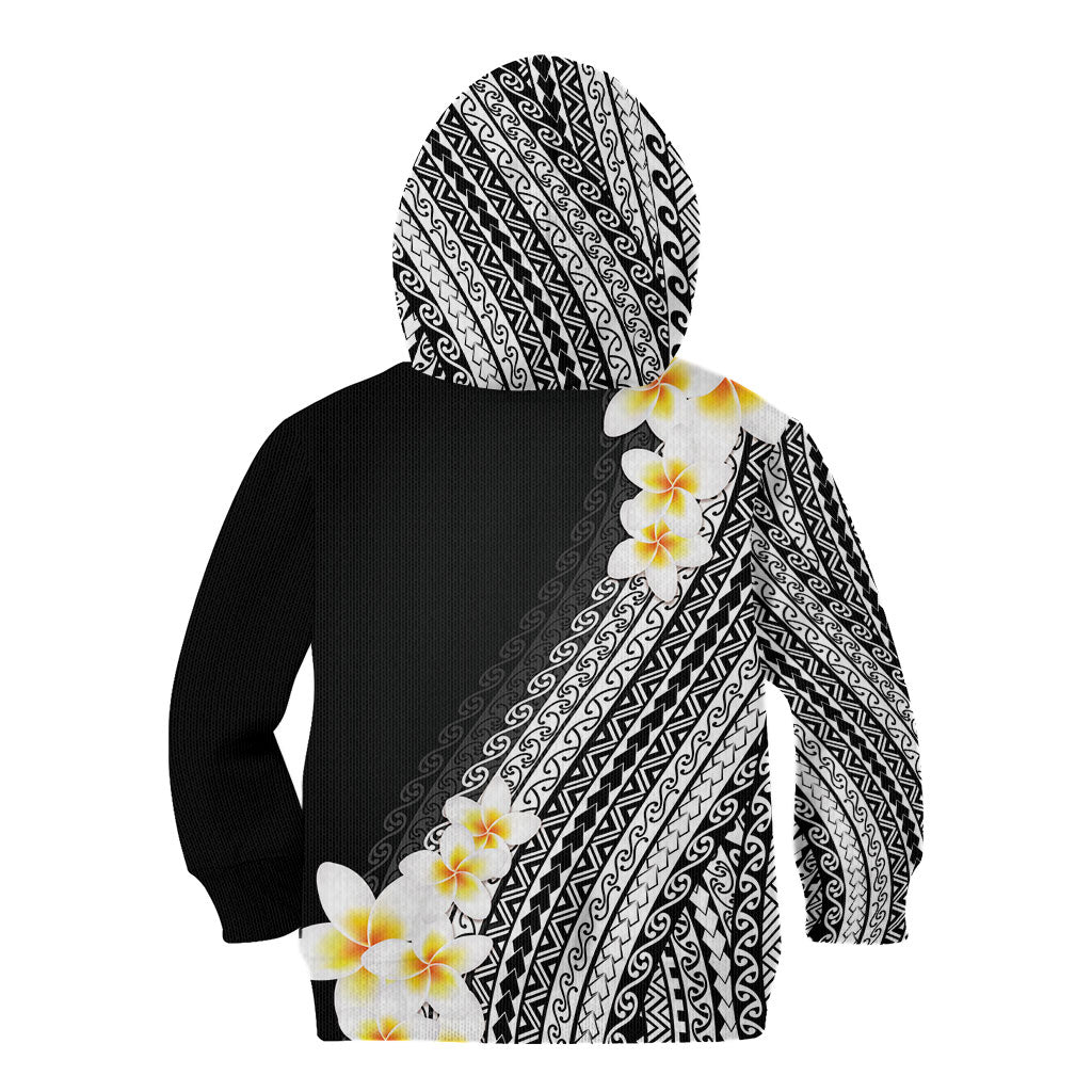 Tahiti Plumeria Tribal Pattern Kid Hoodie Wave Style Black LT05 - Polynesian Pride