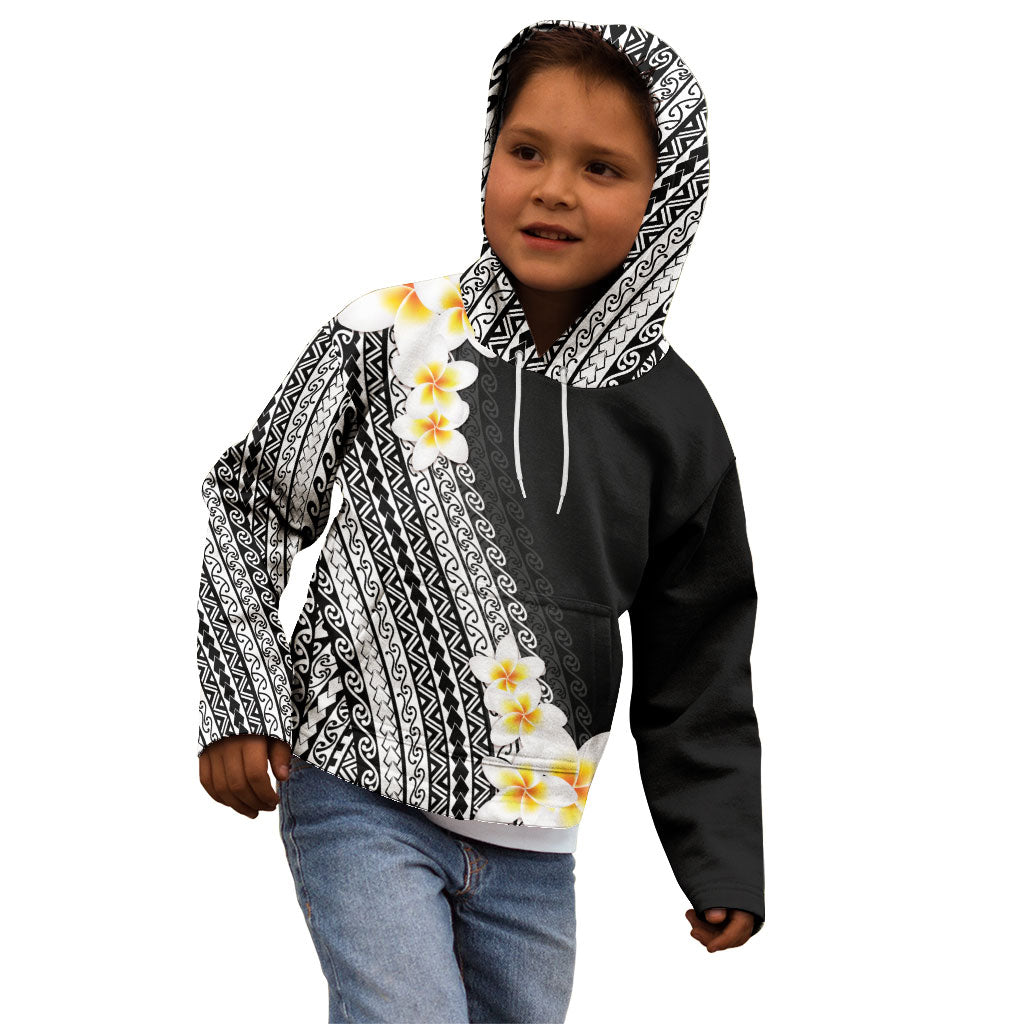 Tahiti Plumeria Tribal Pattern Kid Hoodie Wave Style Black LT05 - Polynesian Pride