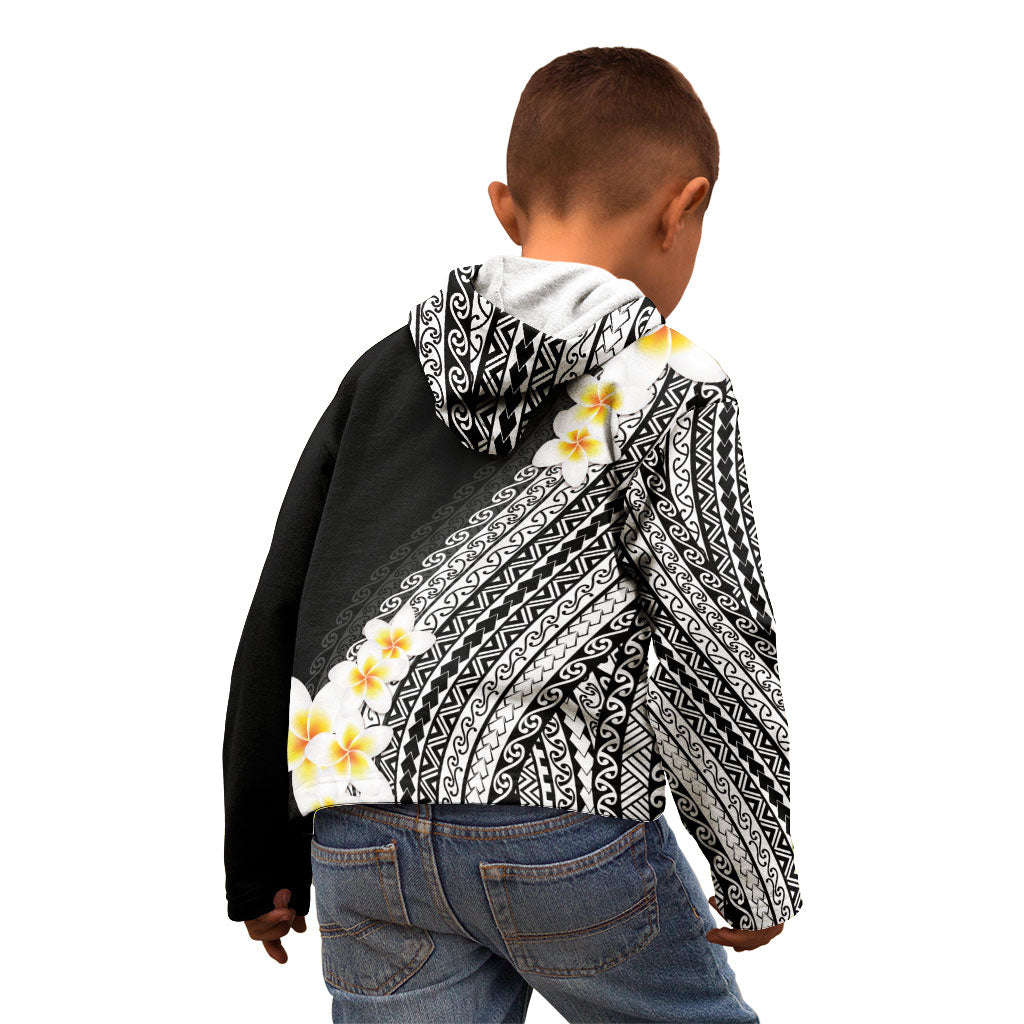 Tahiti Plumeria Tribal Pattern Kid Hoodie Wave Style Black LT05 - Polynesian Pride