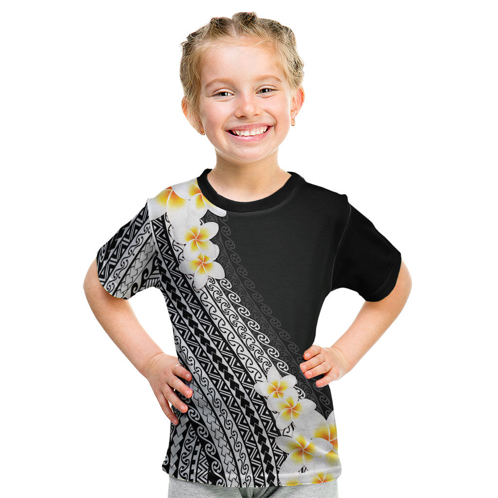 Tahiti Plumeria Tribal Pattern Kid T Shirt Wave Style Black