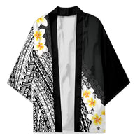 Tahiti Plumeria Tribal Pattern Kimono Wave Style Black LT05 Unisex Black - Polynesian Pride