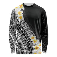 Tahiti Plumeria Tribal Pattern Long Sleeve Shirt Wave Style Black LT05 Unisex Black - Polynesian Pride