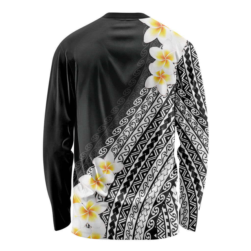 Tahiti Plumeria Tribal Pattern Long Sleeve Shirt Wave Style Black LT05 - Polynesian Pride