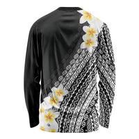 Tahiti Plumeria Tribal Pattern Long Sleeve Shirt Wave Style Black LT05 - Polynesian Pride