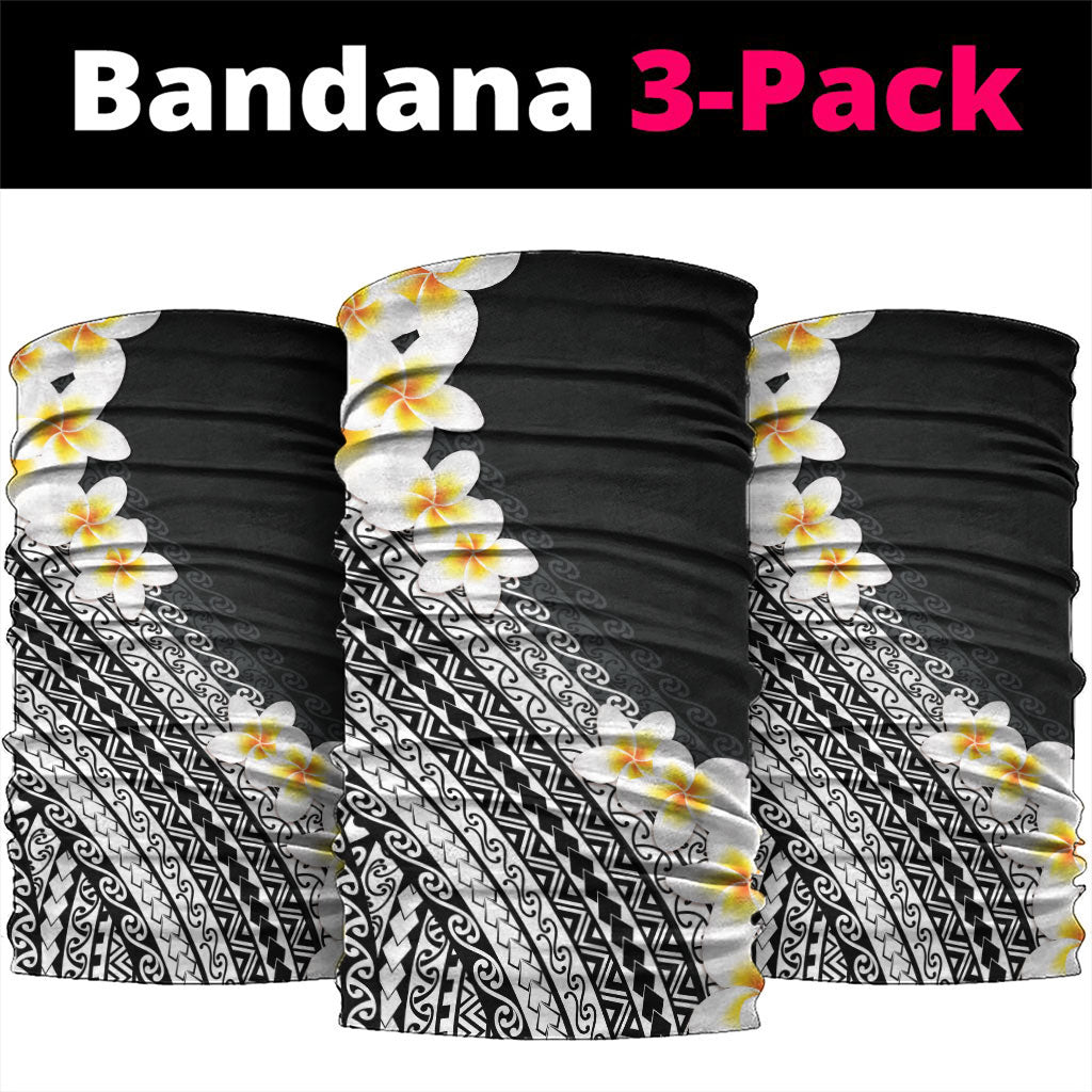 Tahiti Plumeria Tribal Pattern Neck Gaiter Wave Style Black