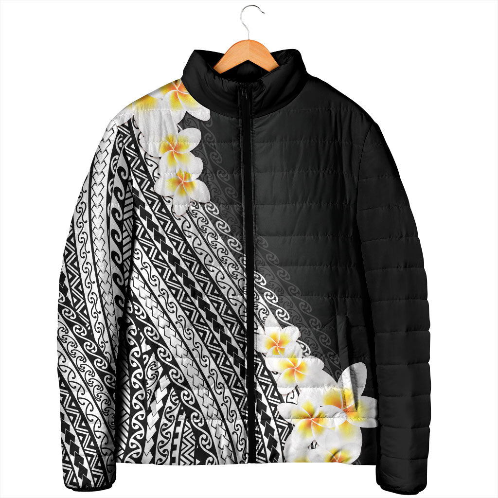 Tahiti Plumeria Tribal Pattern Padded Jacket Wave Style Black LT05 - Polynesian Pride