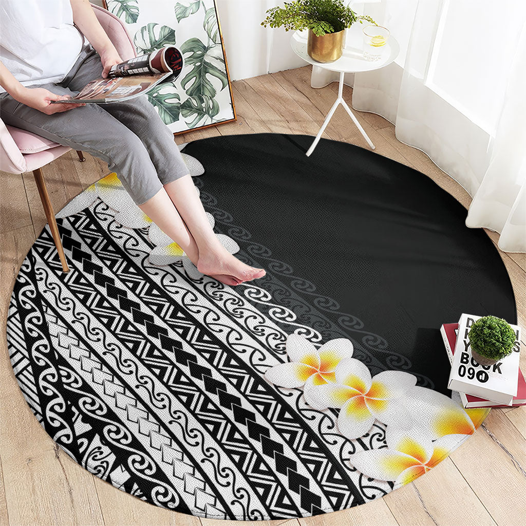 Tahiti Plumeria Tribal Pattern Round Carpet Wave Style Black LT05 - Polynesian Pride