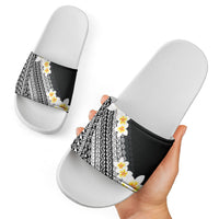 Tahiti Plumeria Tribal Pattern Slide Sandals Wave Style Black LT05 - Polynesian Pride
